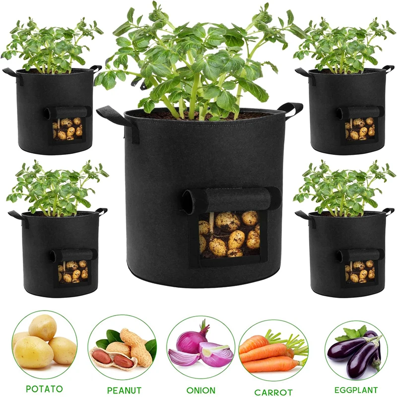 

5Pcs 5/10 Gallon Fabric Plant Pots Growing Bags Thickened Non-Woven Garden Vegetable Tomato potato Grow Planter Tool with Handle