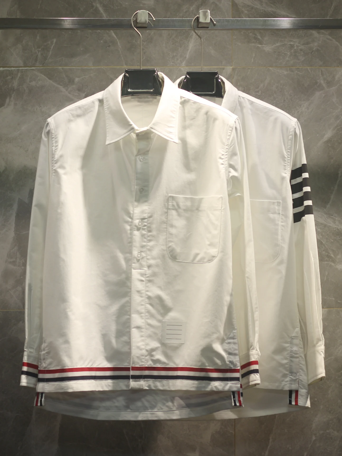 

High-End Oxford Cloth Casual Shirt Four-Bar Weave Band Unisex Long Sleeve Striped Pattern Button Closure Cotton Blend Shirt