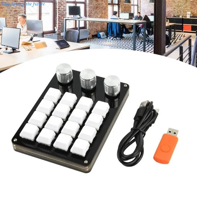 Mini Keyboard 16 Keys Programmable Keyboard Mechanical Gaming Keypad 3Knob E65A