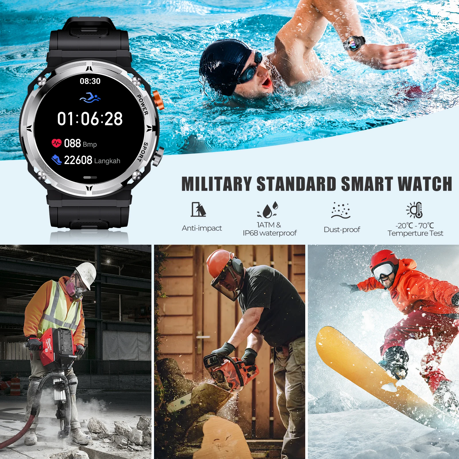 Military Smart Watches 1.39” HD 5ATM Waterproof Rugged for Men, Smart Watch with Bluetooth Call (Answer/Dial) For Xiaomi Huawei