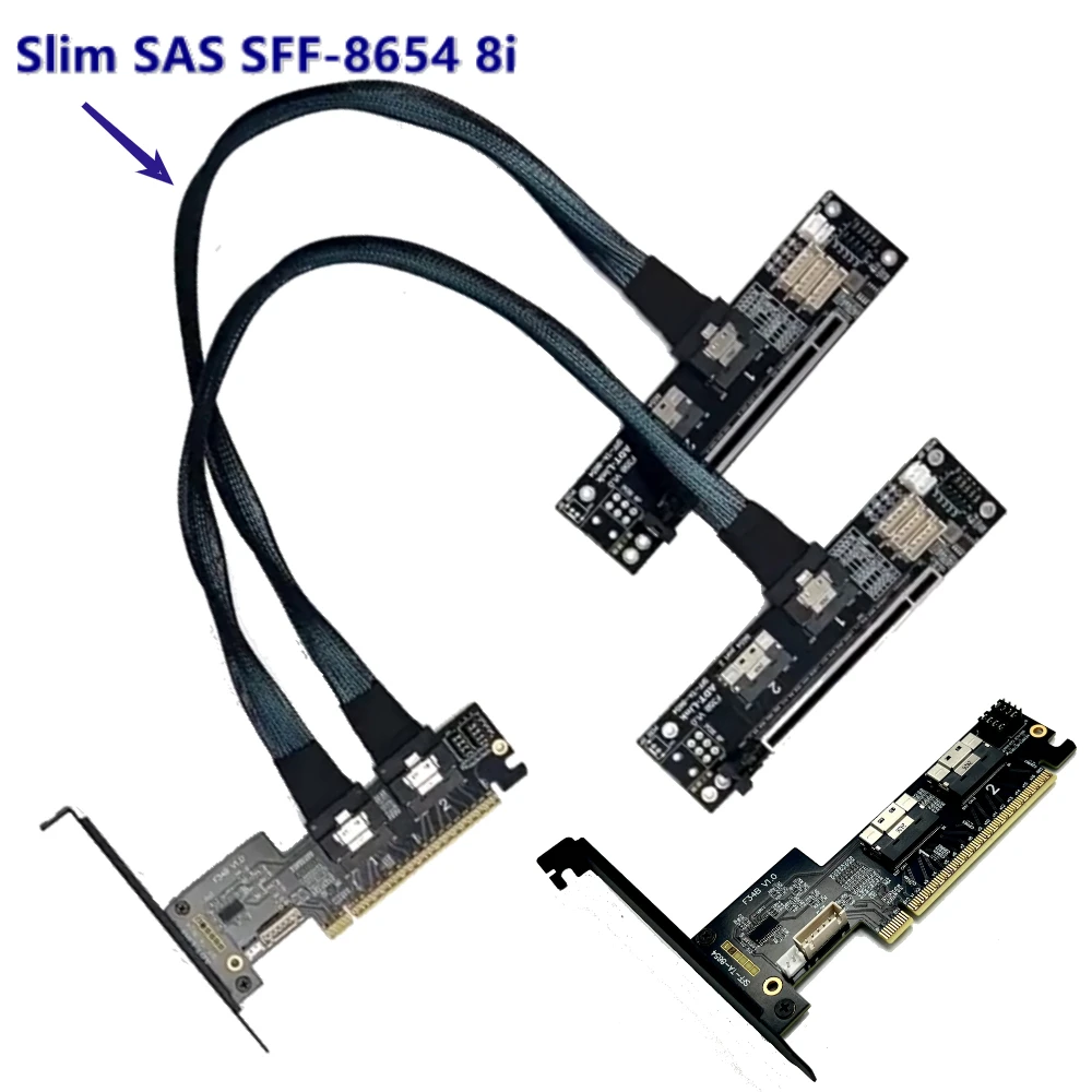 

Дискретный графический процессор PCIe 4.0 x16 SlimSAS SFF 8654 8i Видеокарта Разделенная карта GEN4 X16–X8 X8 PCIE Бифуркация 1–2 Расширение SFF-8654