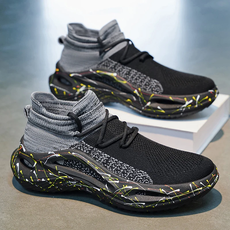 Herren Atmungsaktive Strick-Sneaker Leichte Laufschuhe Lässige Sockenartige Sportschuhe