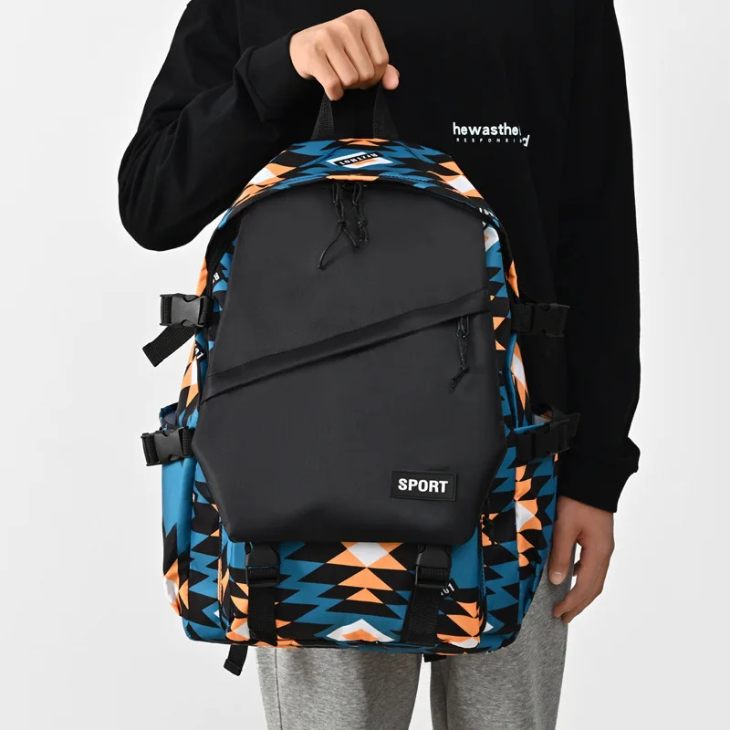 

Hip Hop Graffiti Backpack For Boys Geometric Shap Print Street Style Trendy Ins Cool Double Shoulder Bag For Girls