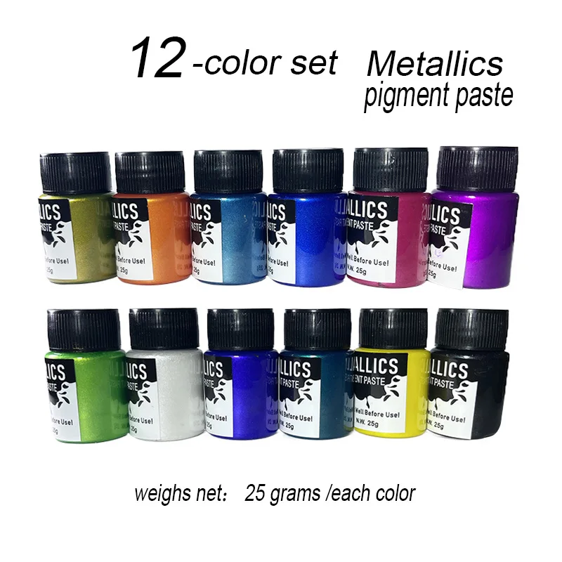 12 Colors 25g Metallic Pigment Paste for Epoxy Resin, Concentrated Resin Colorant DIY Crystal Crafts Resin Fluid Art Coloring