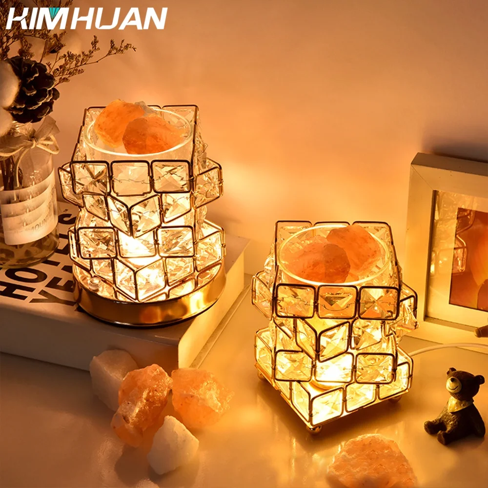 Light Natural Himalayan Salt Lamp Led Lamp Base Iron Crystal Geometric Gift Night Light Bedside Lamp Gifts USB Crystal