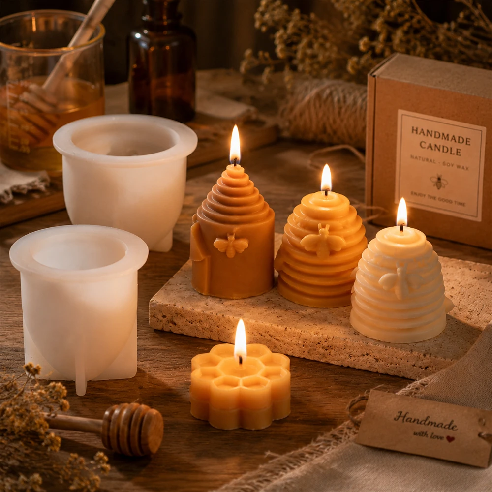Mini Honeycomb Candle Mold Set 3D Small Bee Hive Silicone Candle Molds DIY Handmade Candle Making for Home Decor Craft Gifts