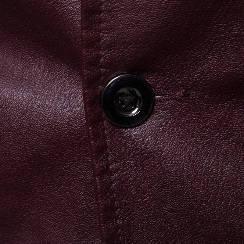 2026 New Khaki Men\'s PU Jacket, Dark Blue  Burgundy Black Coat, Asian Size Slim Leather Blazers, M-5XL,2025 New