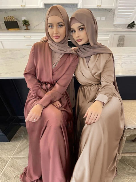 Saten Fas Elbise Kad n Musluman Abaya Abayas Ba ortusu Dubai Largos Turkiye slam Kaftan Robe Longue Musulmane vestidos Ramazan AliExpress