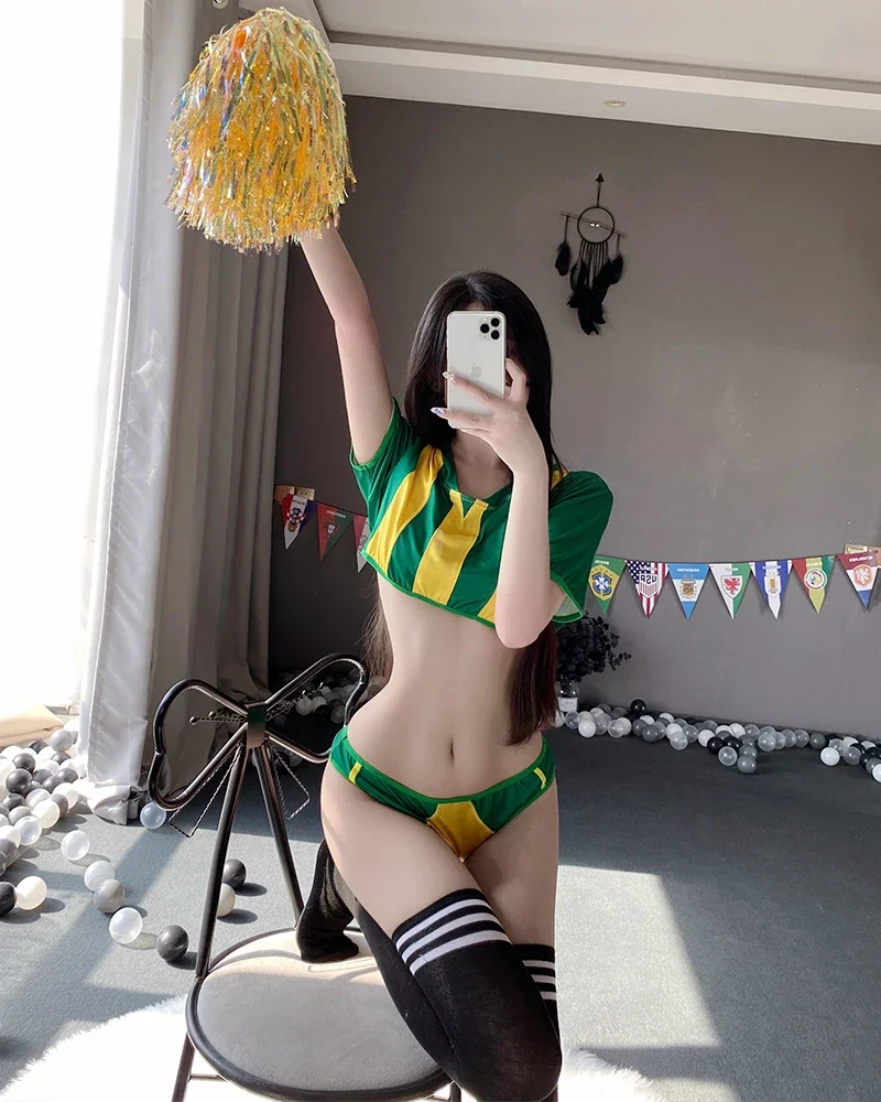 Sexy Lingerie Erotic Cheerleader High Elastic Student Clubwear Uniform Sexy Girl Anime Football Baby Cosplay Costumes for Women