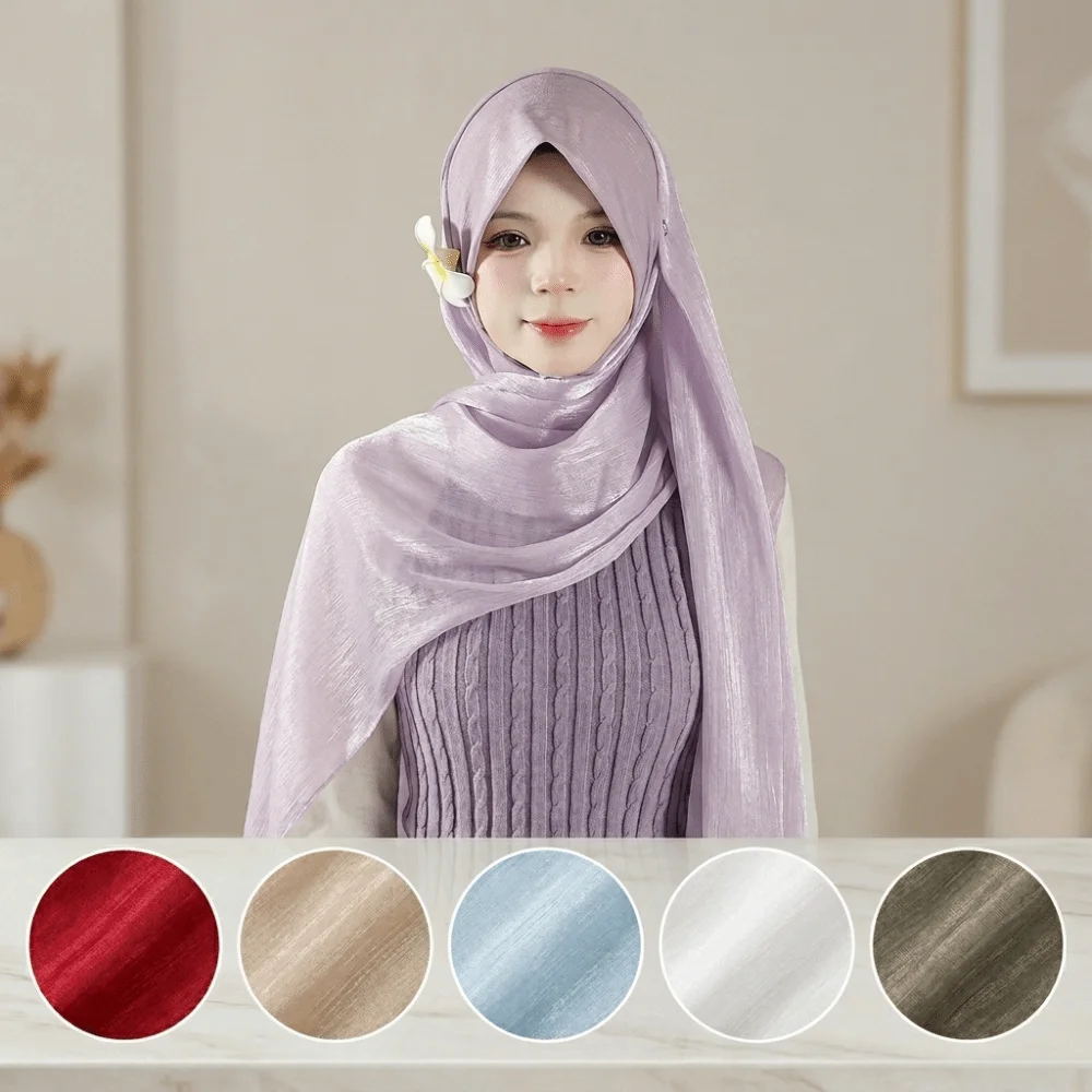 

Crinkled Texture Women Hijab Scarf Lightweight Pull On Instant Headscarf Breathable Soft Fabric Pull On Head Wrap Travel
