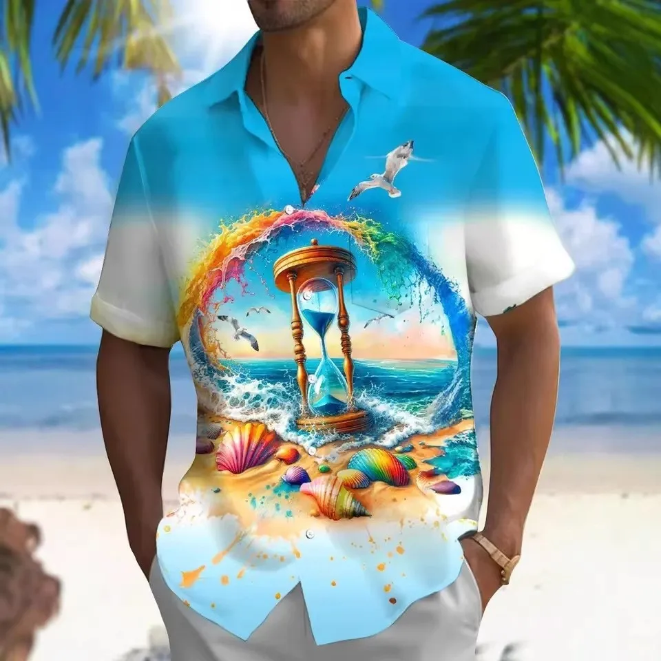 

2026 Amazon cross-border 3D printing leaf pattern shirt Fashion lapel shirt Men's casual button-down shirt