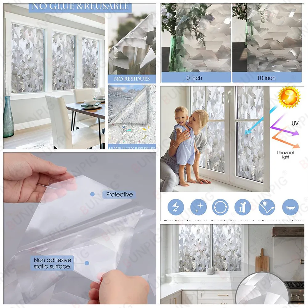 Sichtschutz-Fensterfolie Statisch Haftend Abnehmbar UV-Schutz Wärmekontrolle für Zuhause Büro Badezimmer Glastür – Detail 13
