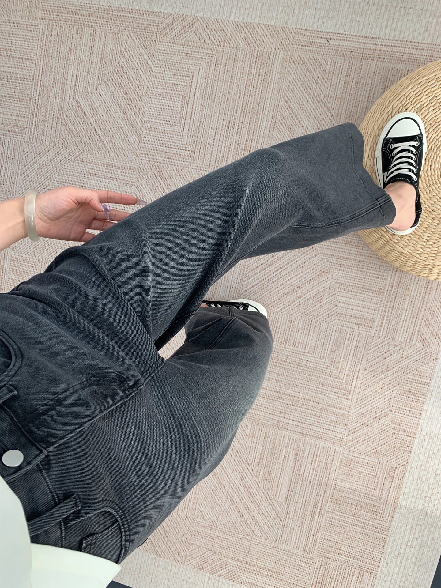 

Женские джинсы с высокой талией и широкими штанинами, свободного прямого кроя, из денима, весенние, эластичные в четырех направлениях, из смесового хлопка, на молнии