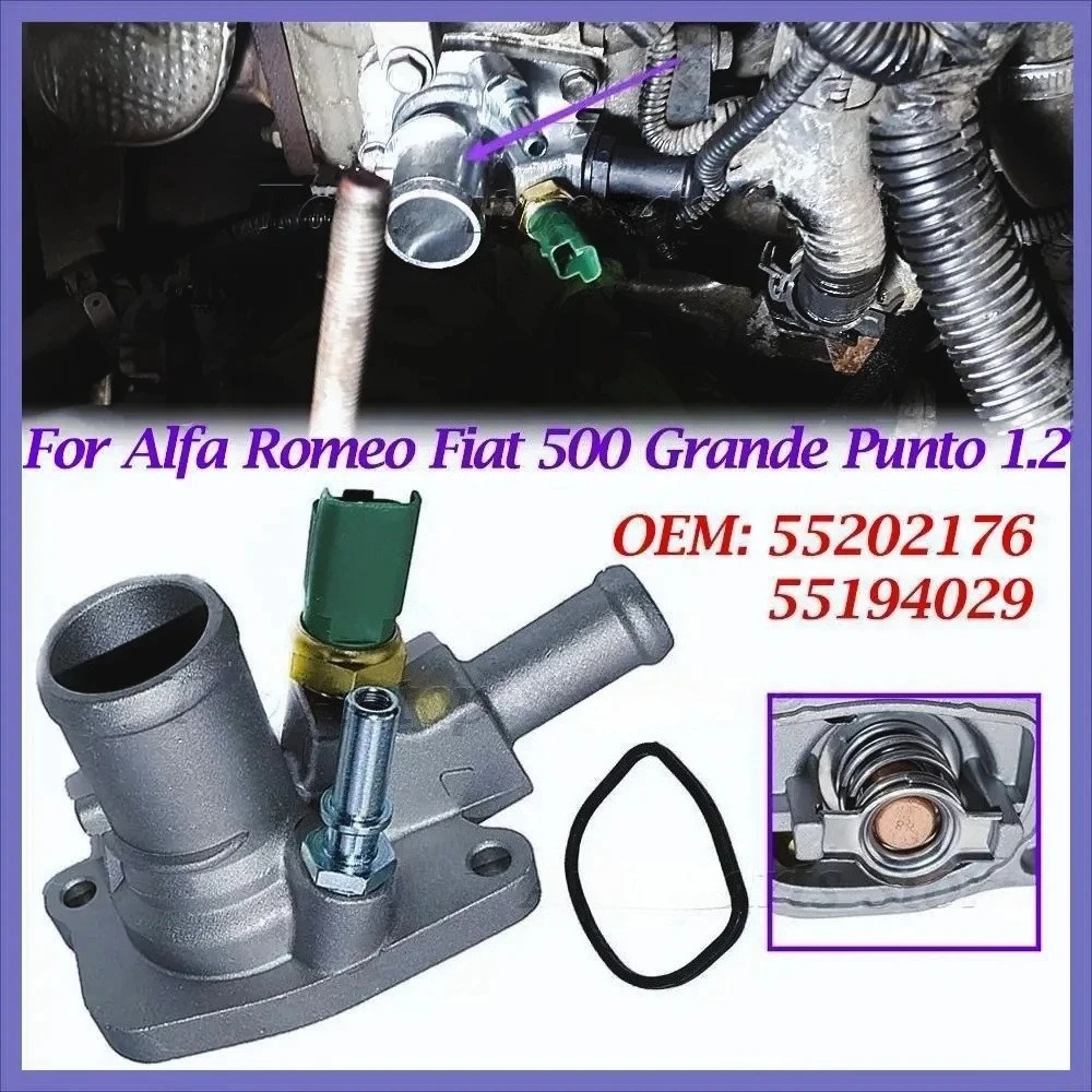 Termostato refrigerante l motor para Alfa Romeo, Fiat 55202176, Gran Punto 500, 1,2, 55194029, 55193669, 01338271
