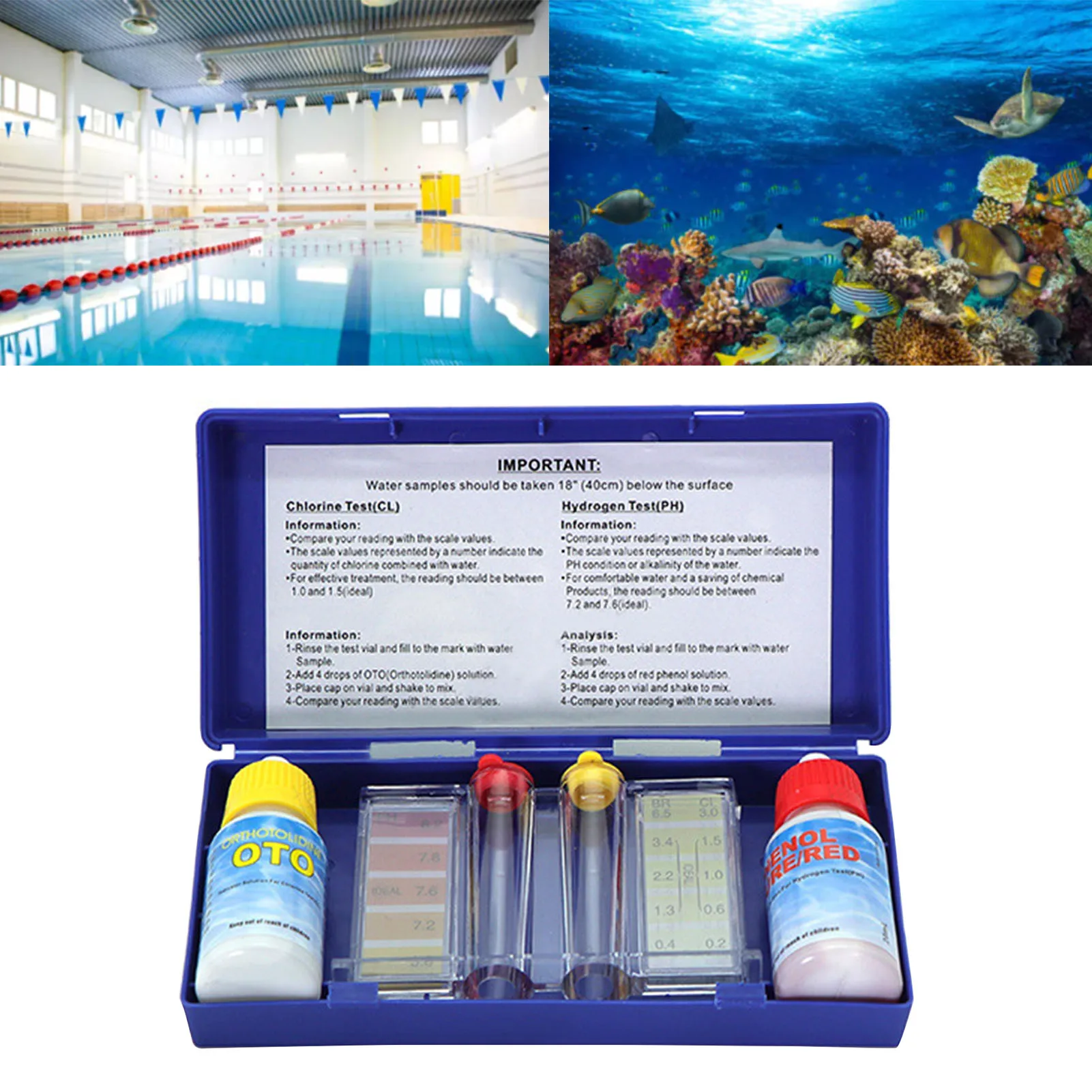 Fish  Water Test Solution Water Quality Test Solution with Testing Strip Tube Tool for PH Residual Chlorine Detection