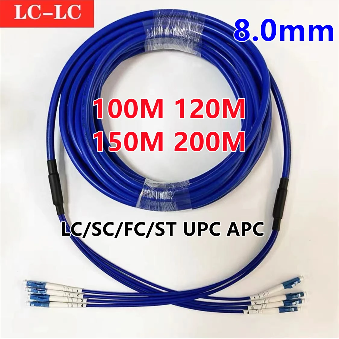 

4 core 8.0mm Armored fiber patch cord 100m 120m 150m 200m 4C SC LC FC ST APC singlemode 4 fibers optical fibre jumper outdoor