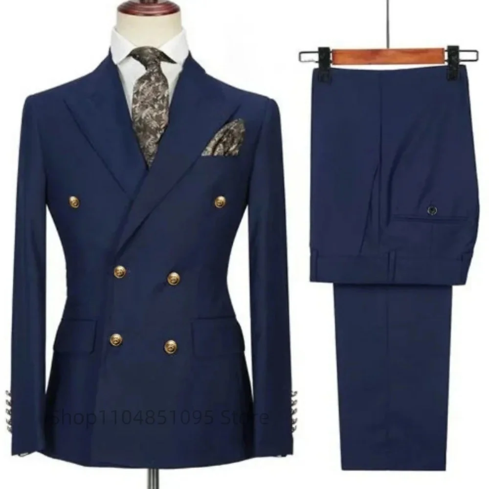 

Smart Casual Khaki Men Suits Fashion Formal Men's Business/Wedding Groom Tuxedos Peak Lapel Double Breasted Jacket Pants