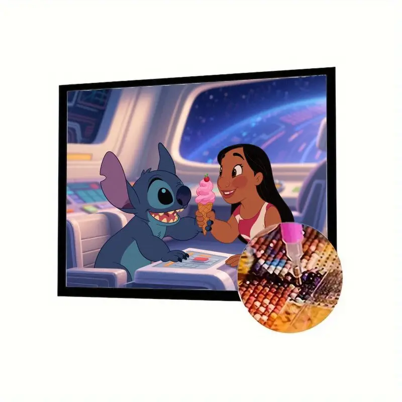

1 шт. Lilo & Stitch Sharing Ice Cream 5D Diamond Painting Kit - милый мультфильм Disney Alien & Girl Full Drill DIY Art Craft для детей