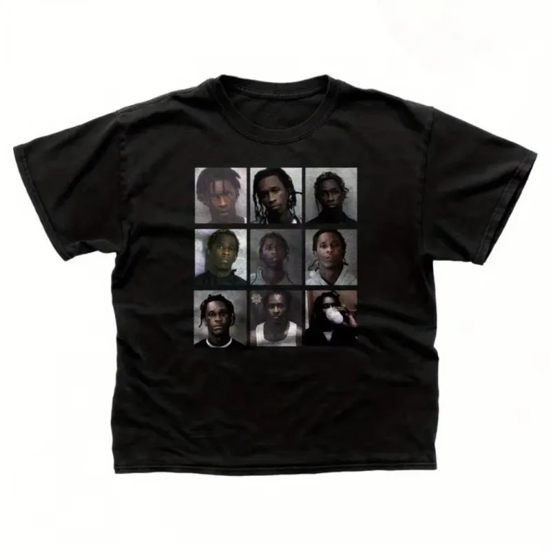 Men's Young Thug Mugshot T-shirt Pattern Round Neck T-shirt Unisex Street Wear Suitable for All Seasons
