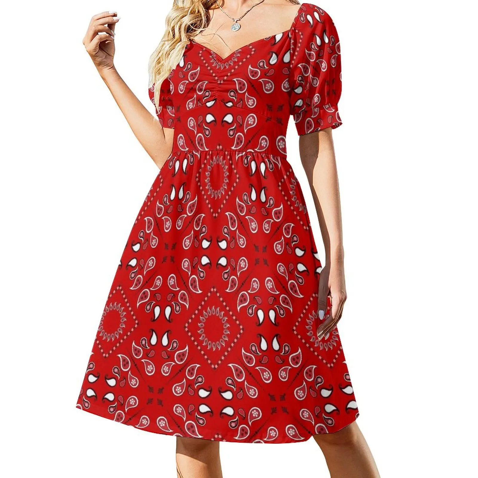 

Red Bandana Dress Short Sleeved Dress long dress women summer sexy short dresses daring Women's summer