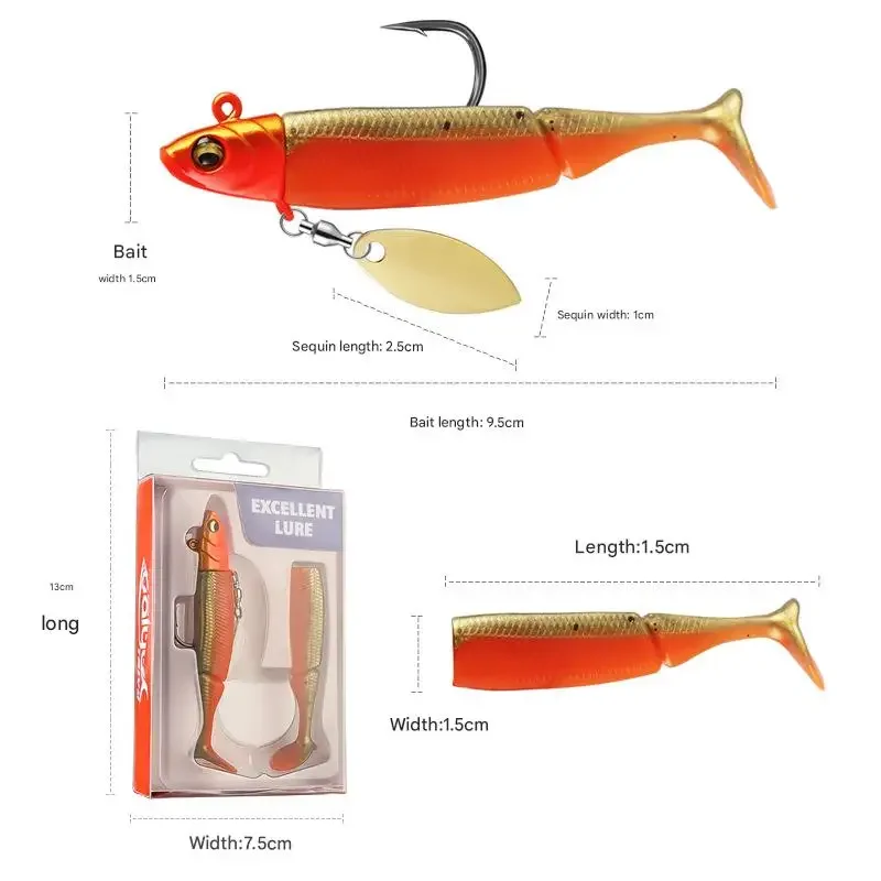 

Lead-packed Trout Lure Fake Bait Set Glow-in-the-dark T-tail Lead Soft Bait Single Hook Glitter Bionic Bait Metal Spinner Bait
