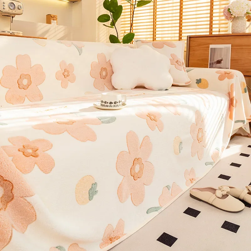 Cartoon Pattern Snowflake Velvet Sofa Cover Cute Plush Blanket for Autumn and Winter Warm Dustproof Couch Towel for Living Room