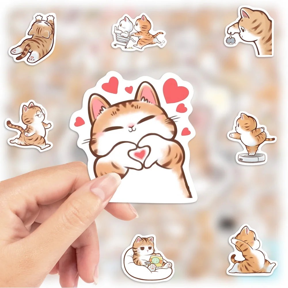 Funny Cartoon Orange Cat Vinyl Stickers Waterproof Decorative Decal for Laptop Phone Luggage Bottle DIY Scrapbook Diary Journal