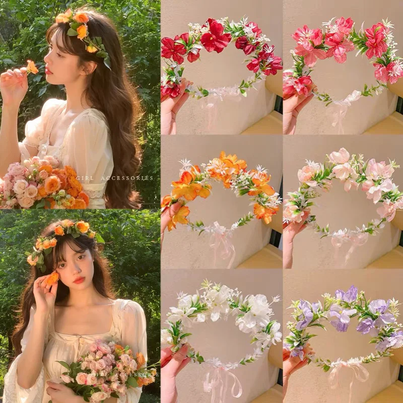 

2pcs Pink Floral Wreath Headband Mori Girl Style Hair Hoop Adult Girl Artificial Flower Headband - Photo Prop Hair Accessory