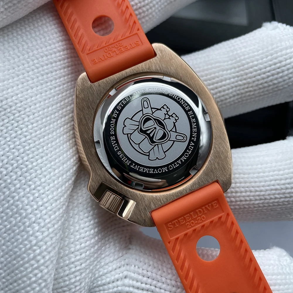STEELDIVE Männer Bronze Dive Uhr 200M Wasserdicht Keramik Bronze Lünette Automatische Bewegung Armbanduhr