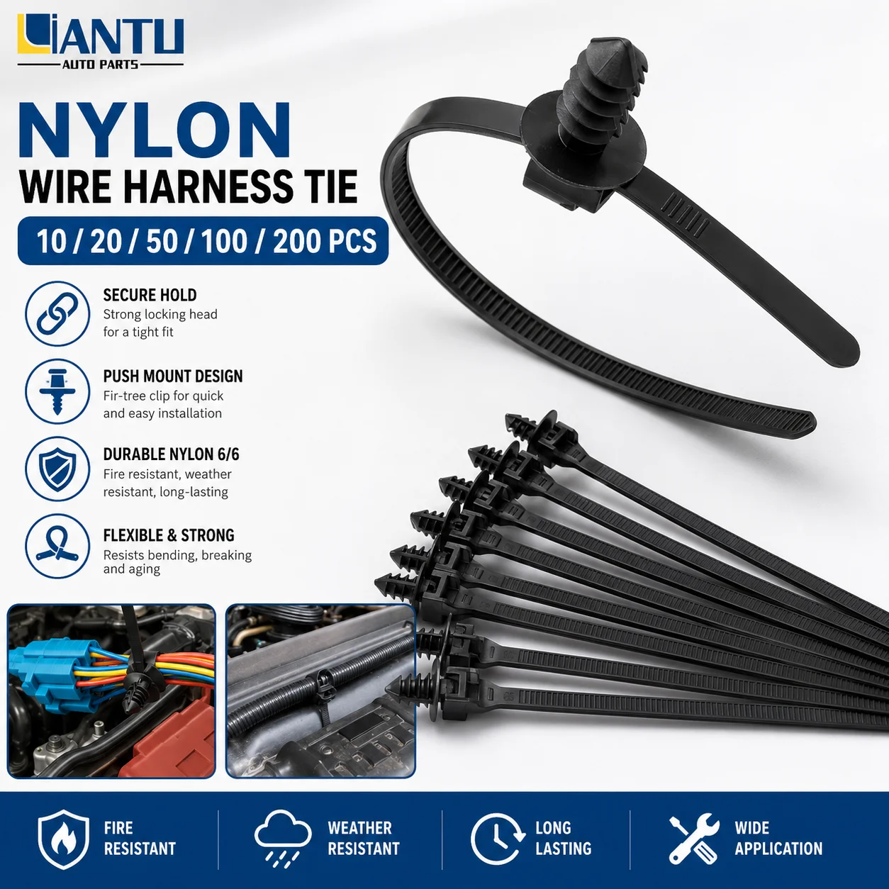 10/20/50/100/200pcs Nylon Self-Locking Cable Ties Cable Fixing Fasteners Self-Locking Cable Ties Wire Harness Ties