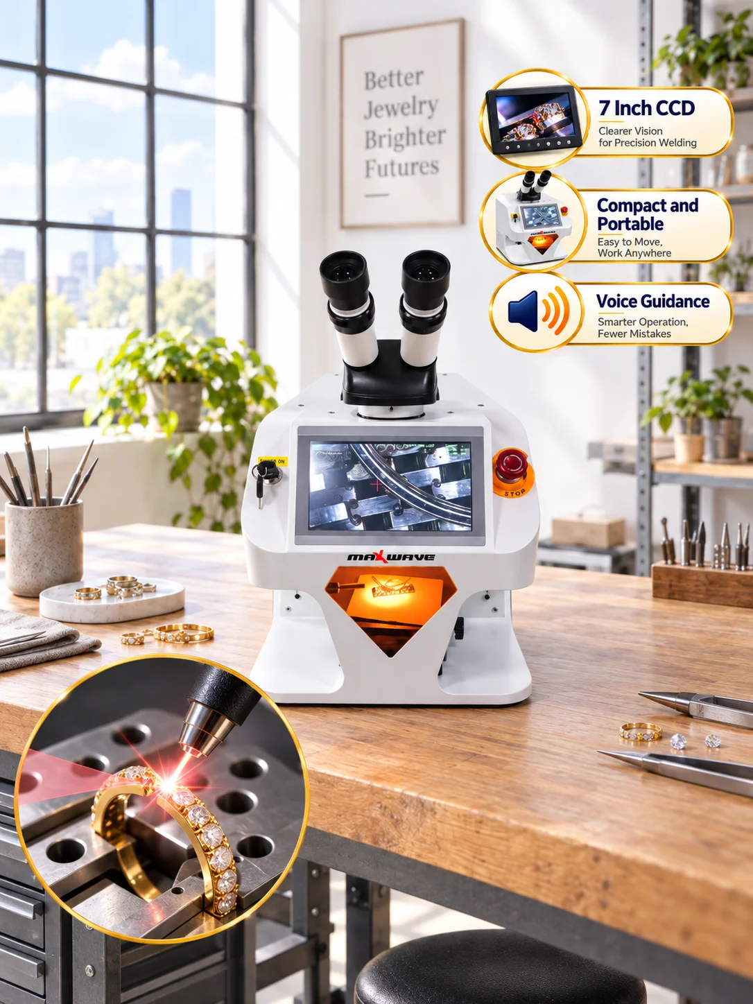 200W Mini YAG Jewelry Laser Welding Machine 7 Inch CCD High Precision Welder for Gold Silver Platinum Jewelry Repair Tool