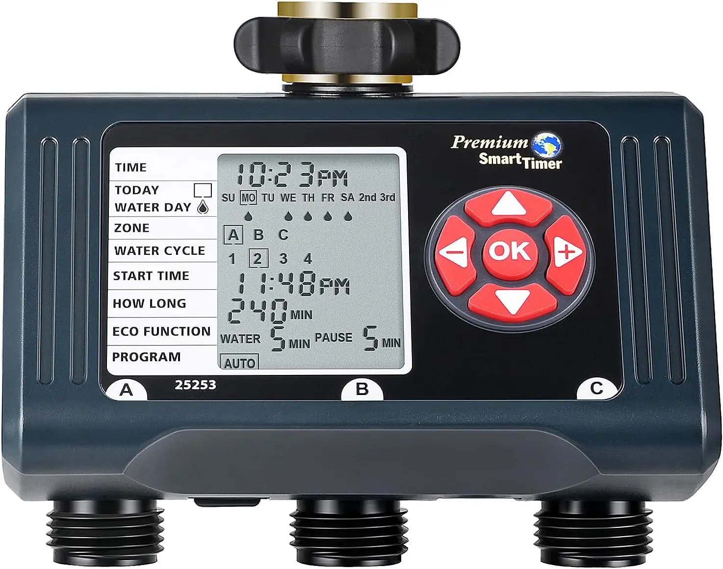 

3-Zone Sprinkler Timer with 4 Programs, Auto/Rain Delay/Manual Modes for Lawn and Garden Irrigation