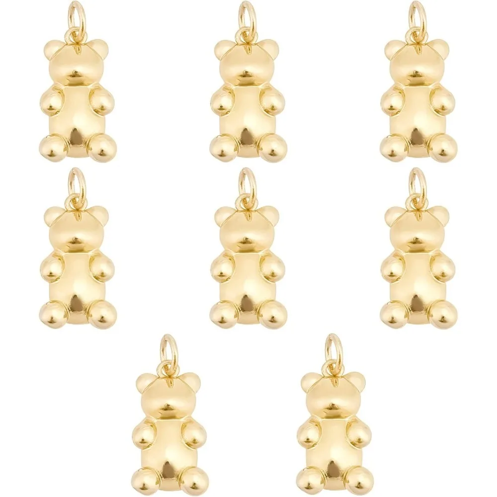 

1 коробка, 8 шт., настоящие 18-каратные позолоченные подвески в виде плюшевого мишки, 3D мультяшные милые животные, подвески в виде медведей для изготовления ювелирных изделий, браслет «сделай сам»