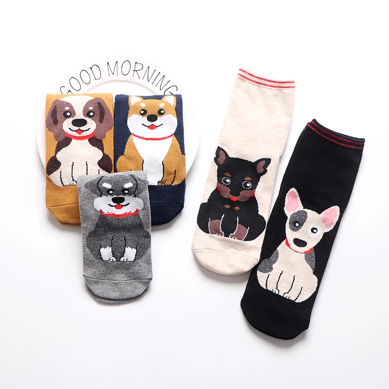 Primavera autunno donna calzini equipaggio Kawaii divertente cartone animato animale cane quattro stagioni carino confortevole femminile Casual