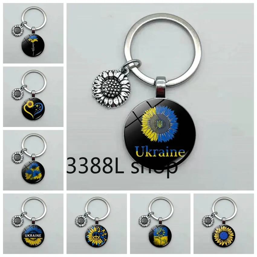 LLavero de girasol ucraniano, joyería Popular, colgante de vidrio, llavero de aleación, colgante de girasol, regalos Unisex a familiares o amigos