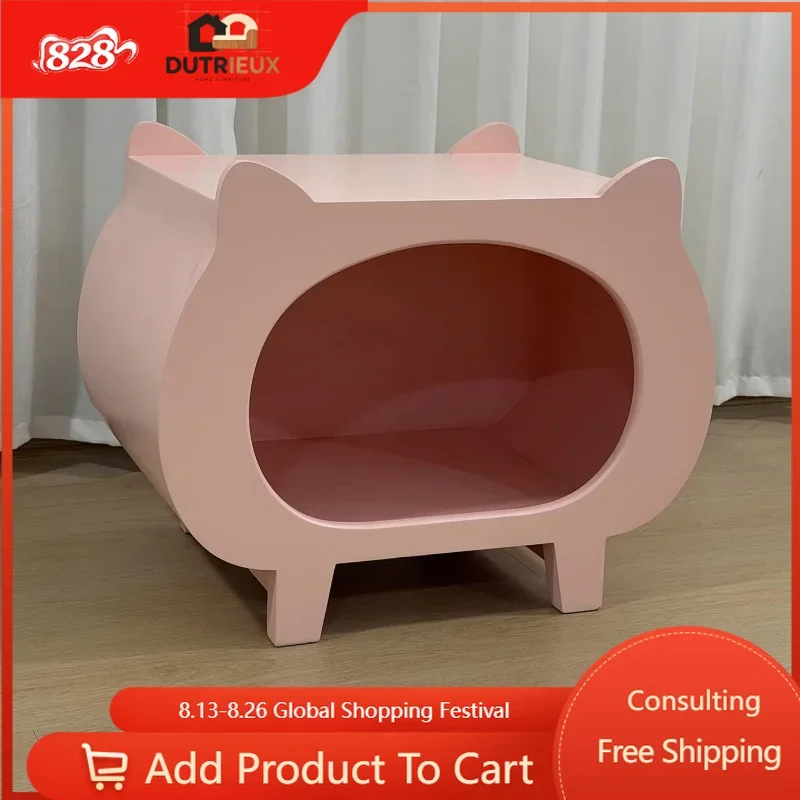 Pet Princess Wood Nightstands Small Realm Elegant Weird Modern Bedside Table Smart Cute Dopamine Table De Chevet Furniture