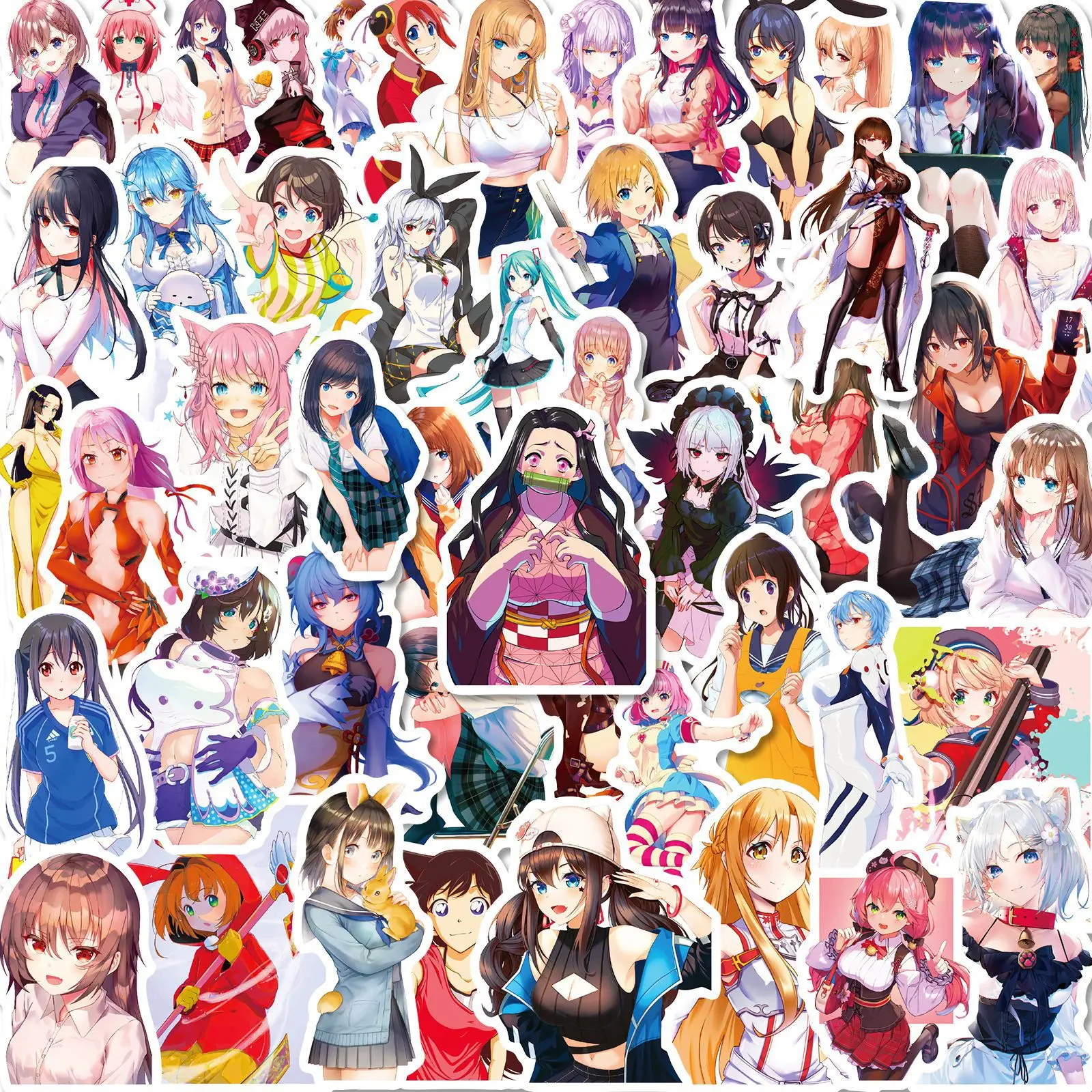 

50Pcs day manga beautiful woman stickers, mobile phone cute stickers cartoon motorcycle guitar graffiti stickers