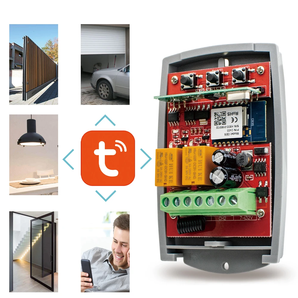 투야 와이파이 스마트 차고 문짝 리시버, 433MHz 리모컨 스위치, 슬라이딩 게이트 지능형 업그레이드, 알렉사 구글 홈으로 작동 
