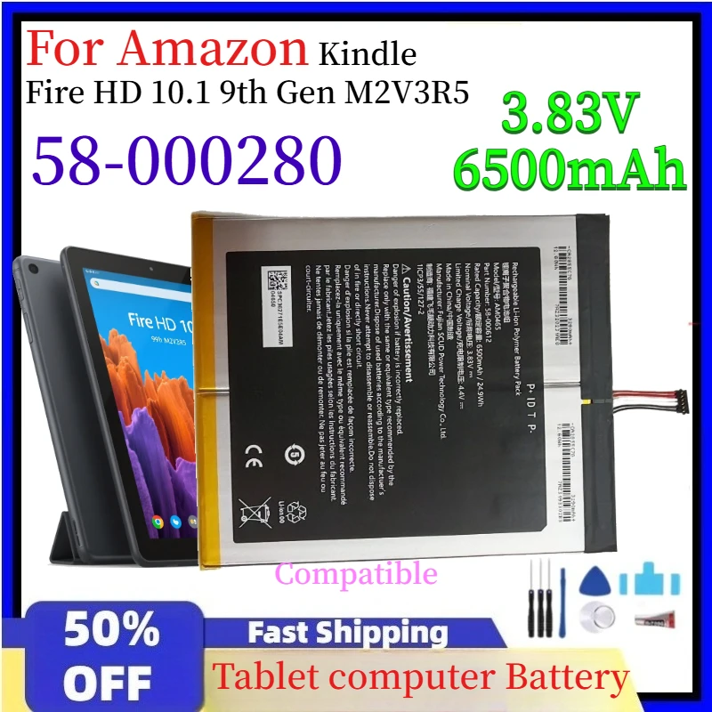 

Replacement Battery 3.83V 6500mAh 58-000280 for Amazon Kindle Fire HD 10.1 9th Gen M2V3R5 Tablet Parts compatible