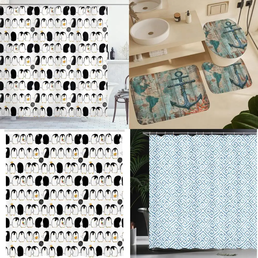 

Занавеска для душа с изображением арктического животного, ручная занавеска в виде пингвинов, тканевый набор для декора ванной комнаты с крючками, 69