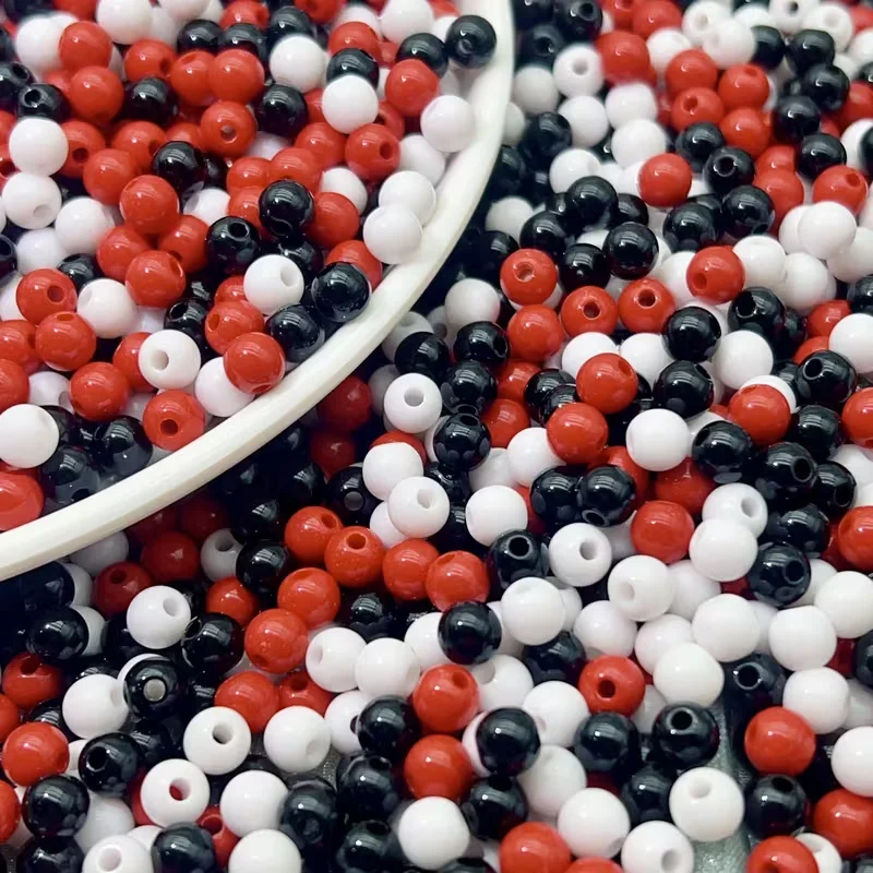 200 Stück 6mm Weiße, Rote und Schwarze Acrylperlen in Mischfarben für DIY-Handwerk, Bekleidungsherstellung und Schneiderbedarf – Detail 4