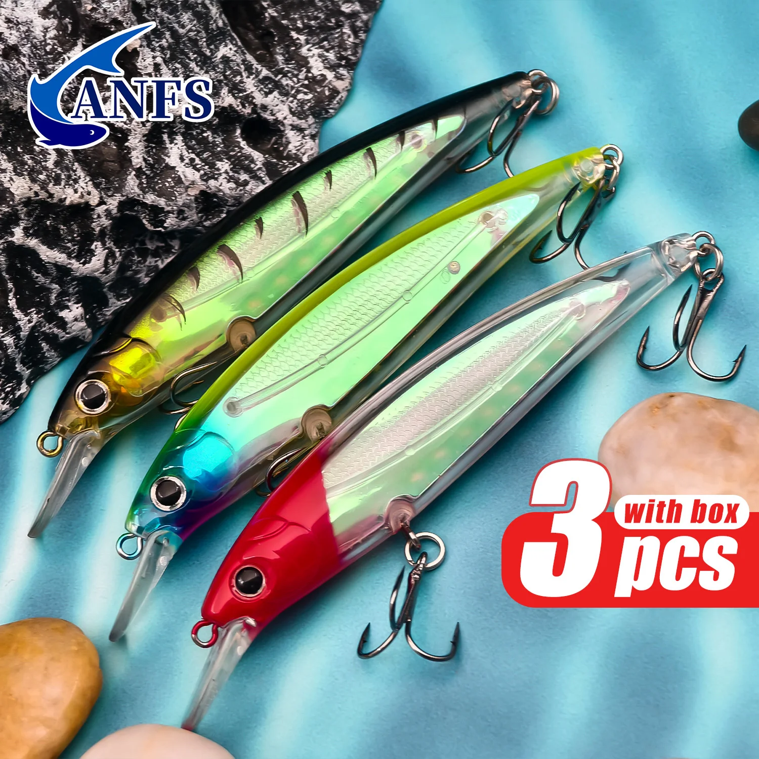 طُعم صيد السمك ANFS مكون من 3 عبوات مع صندوق تخزين، طُعم صناعي على شكل أسماك غرق، أشياء صيد رائعة للصياد #1