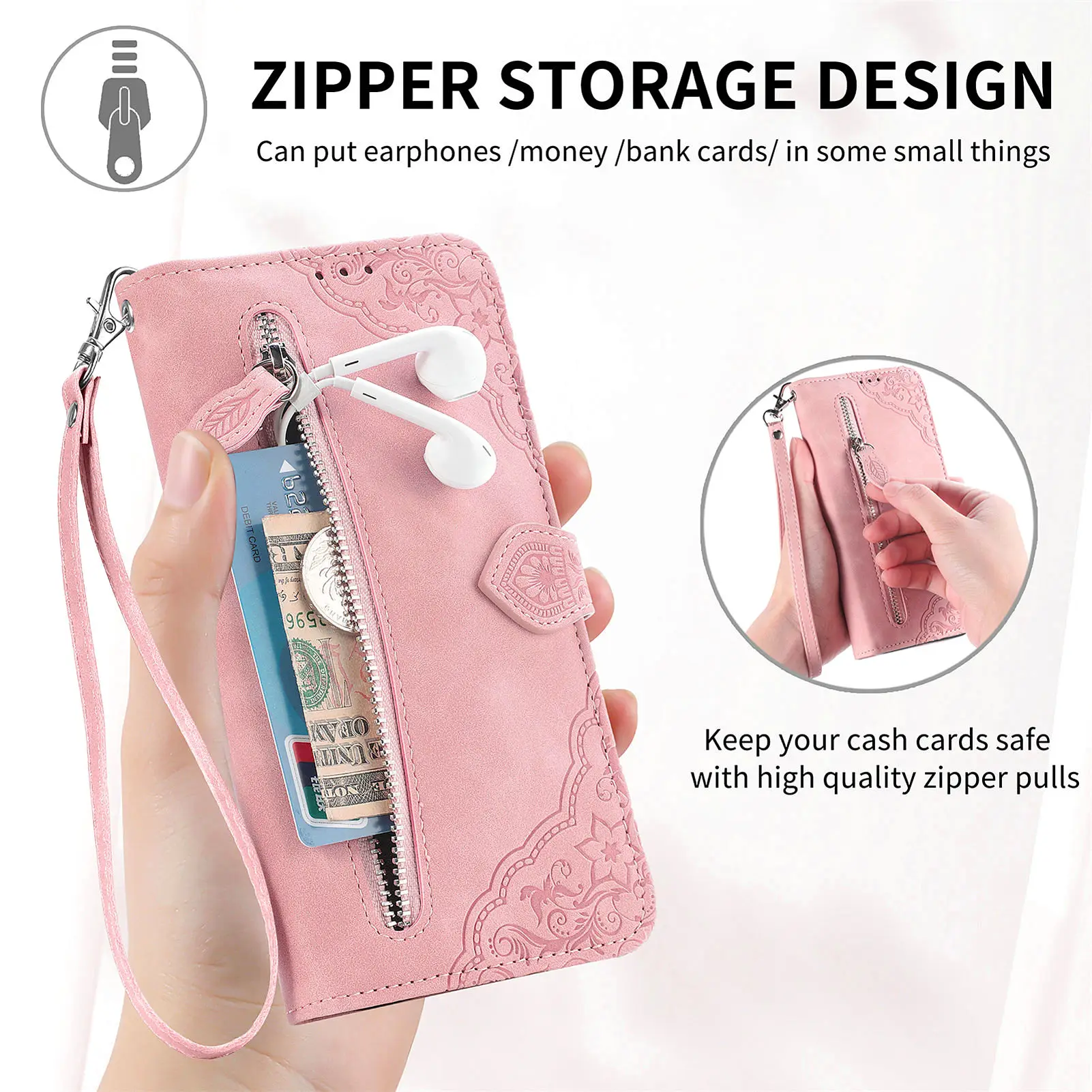 Zipped Wallet Case For MOTO X40 Flip Multi Card Slot With Lanyard Shockproof Leather Cover For E53 E13 E22 G73 G23 G72 G62