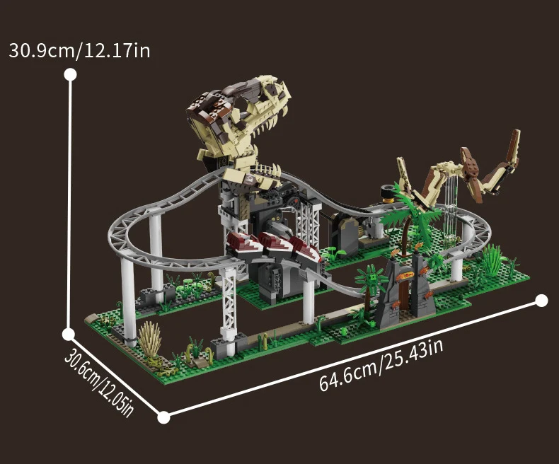 Jurassic Dinosaurier Park Fahrgeschäfte Elektrischer Baustein Tyrannosaurus Rex Pterosaurier Achterbahn Modell Bausteine BO Spielzeug als Geschenke – Detail 5