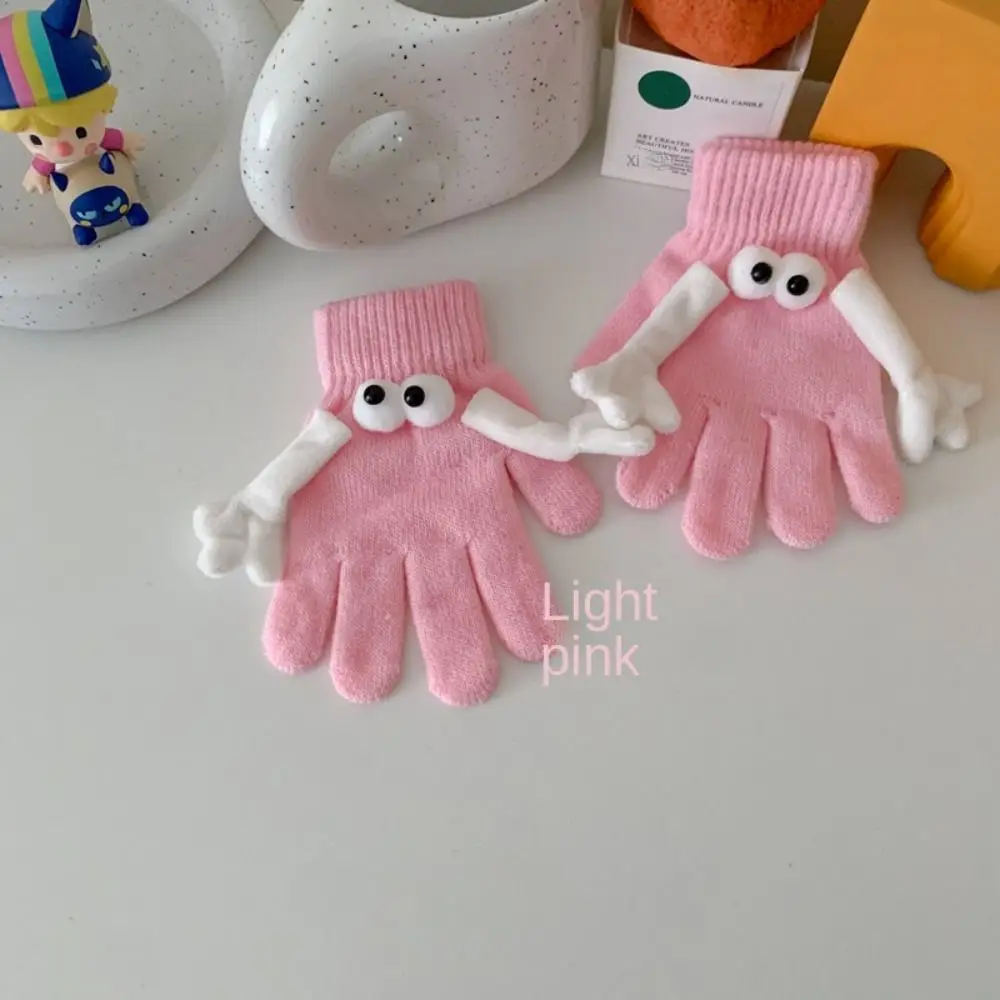 Big Eyed Doll Hand in Hand Magnetic Knitted Gloves Open Fingered Touch Screen Student Magnetic Knitted Gloves Funny Soft