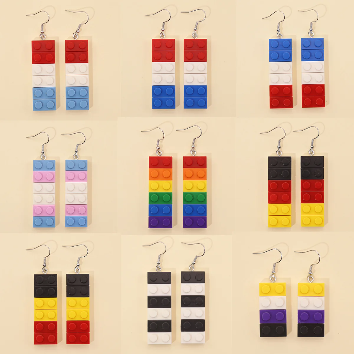 Fashion Colorful Building Blocks Earrings For Women Cute Hit Color Rainbow Toy Brick Drop Dangle Earrings DIY Handmade Gift