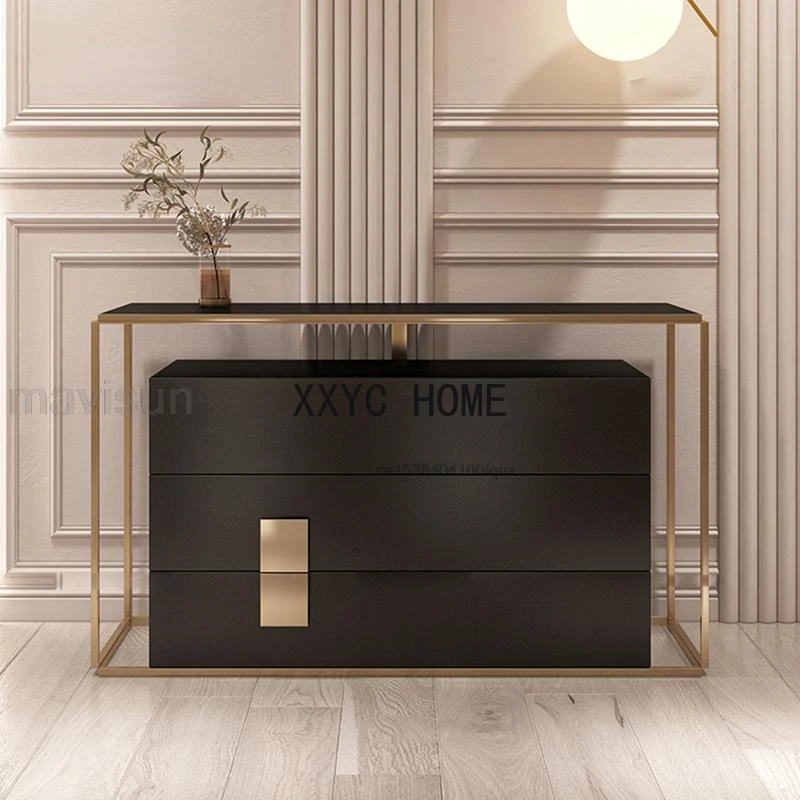 

Villa High-end High-quality Solid Wood Sideboard Modern Black Large Living Room Entry Porch Storage Cabinet Italian Furniture