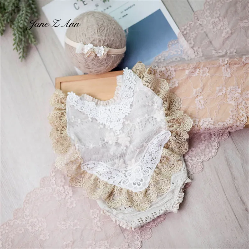 Newborn/100 days beige photography clothing suit new baby  girl photo studio picutre props lace dress twins outfits