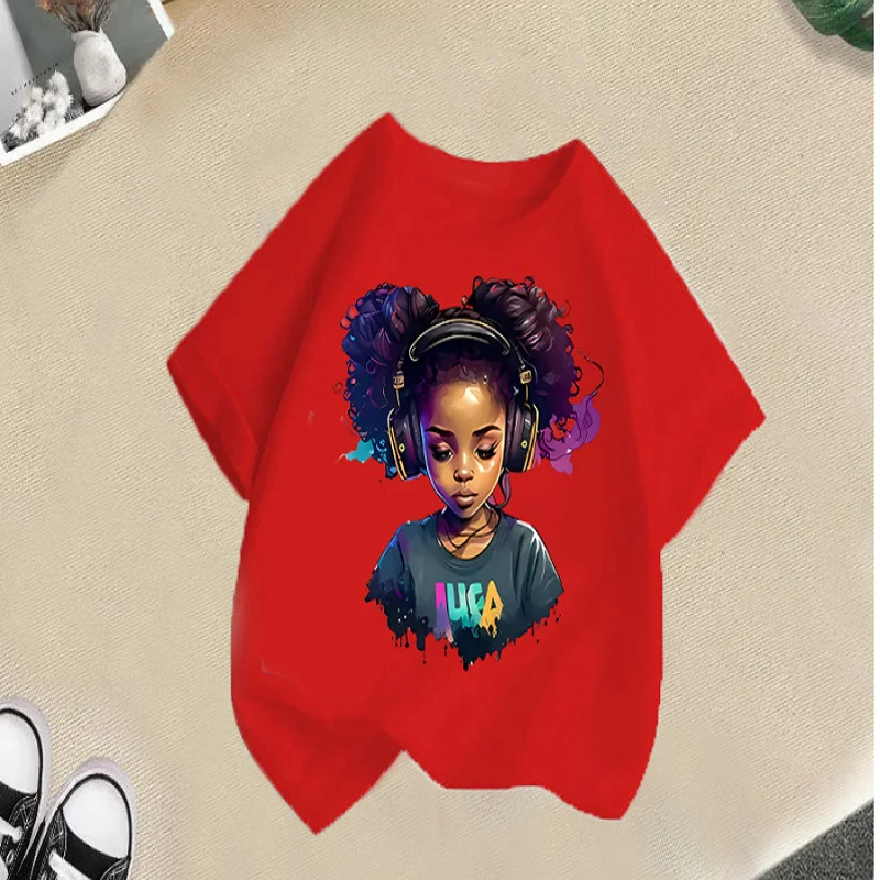 Cross-border new girls 'short-sleeved  children's cartoon-printed T-shirts with half-sleeves, fashionable casual tops for childr