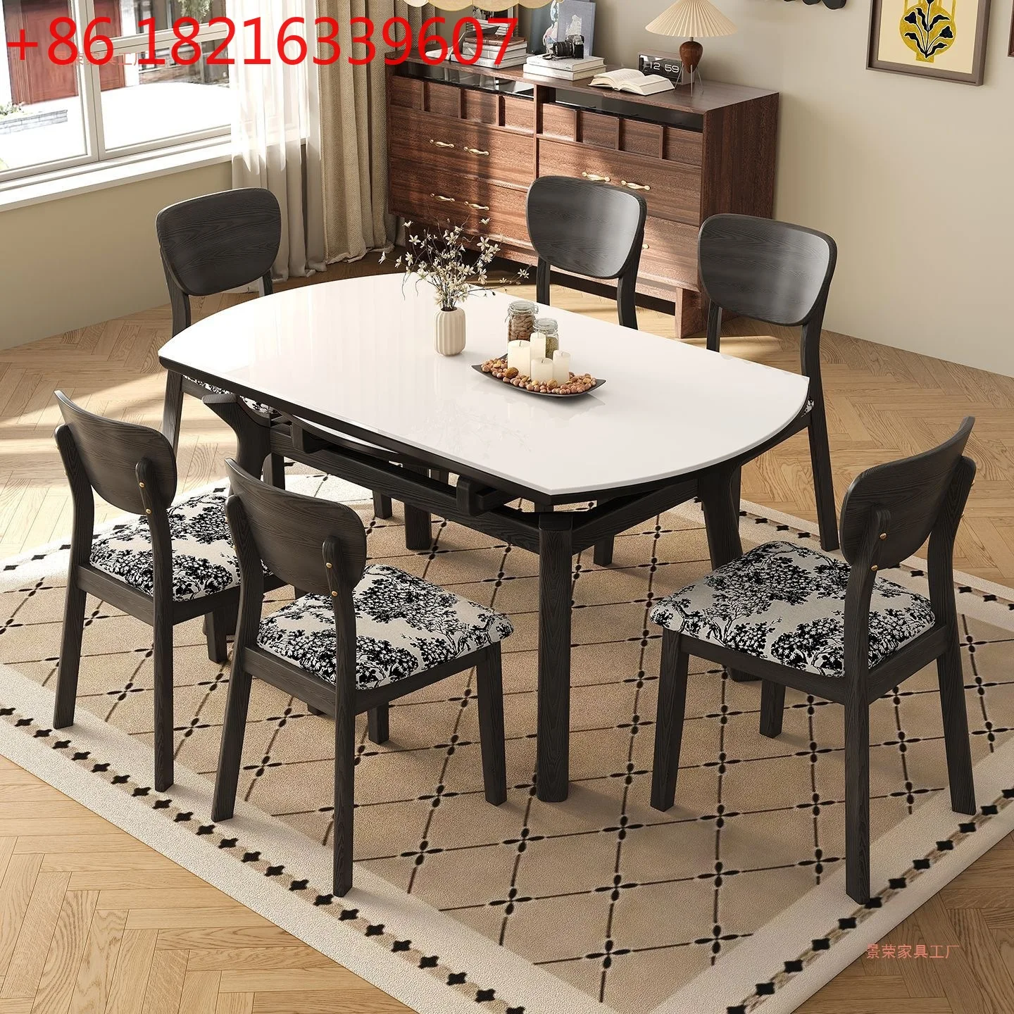 YAO medieval style solid wood ash retractable dining table dining table and chairs round table household variable small